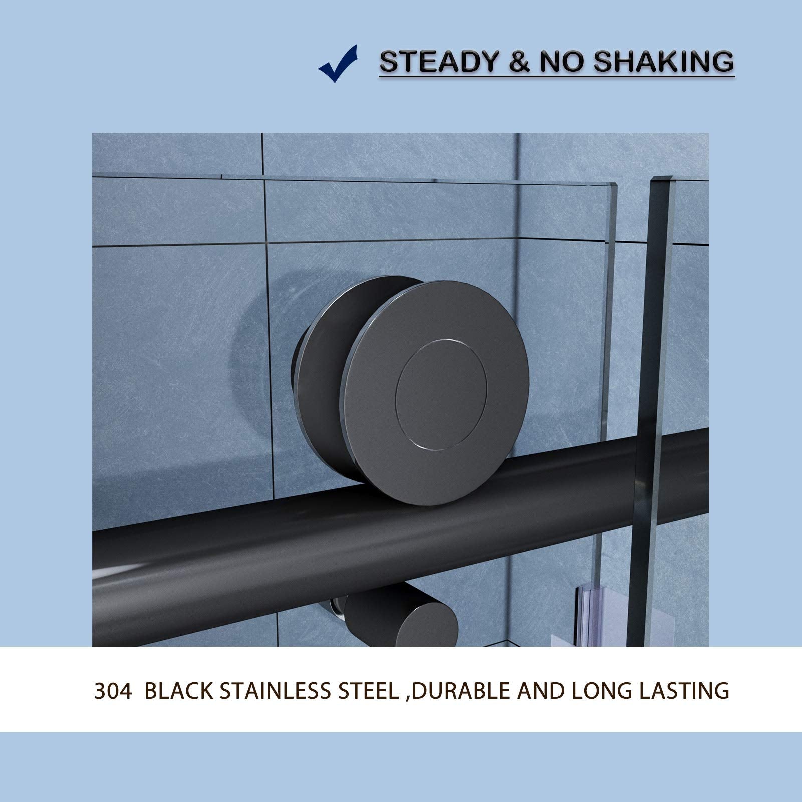 SUNNY SHOWER 60 in. W x 62 in. H Frameless Black Finish Bathtub Sliding Doors