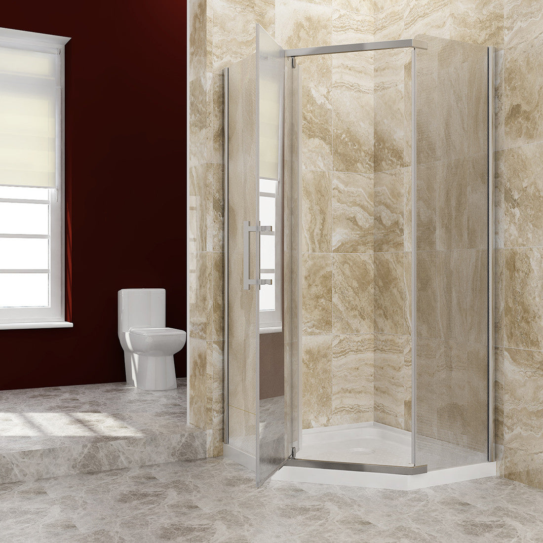 SUNNY SHOWER 36.5" W x 36.5" D x 72" H Chrome Finish Corner Diamond Shower Enclosure with Pivot Frosted Doors
