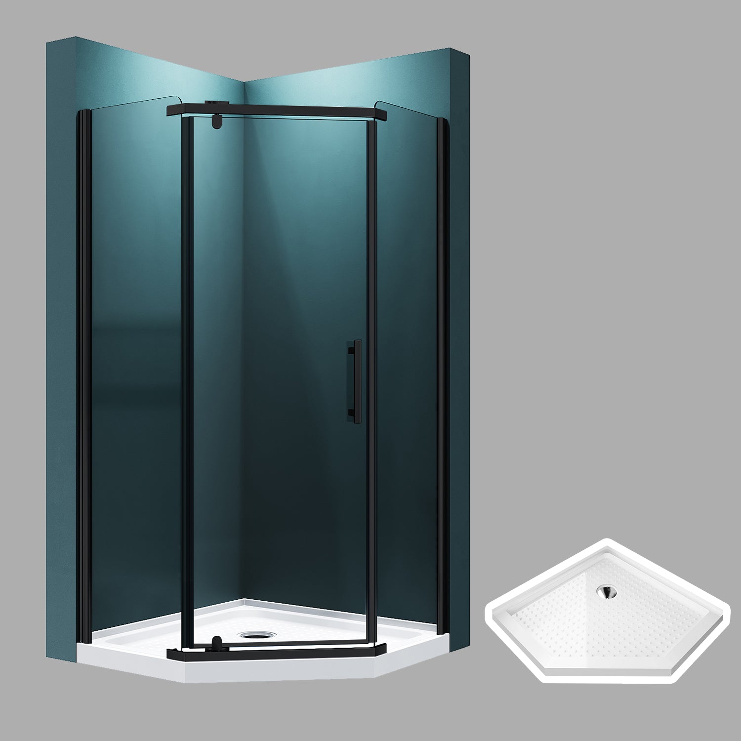 SUNNY SHOWER 36.5" x 36.5" x 72" Black Finish Corner Shower Enclosure with Pivot Door & Diamond Base