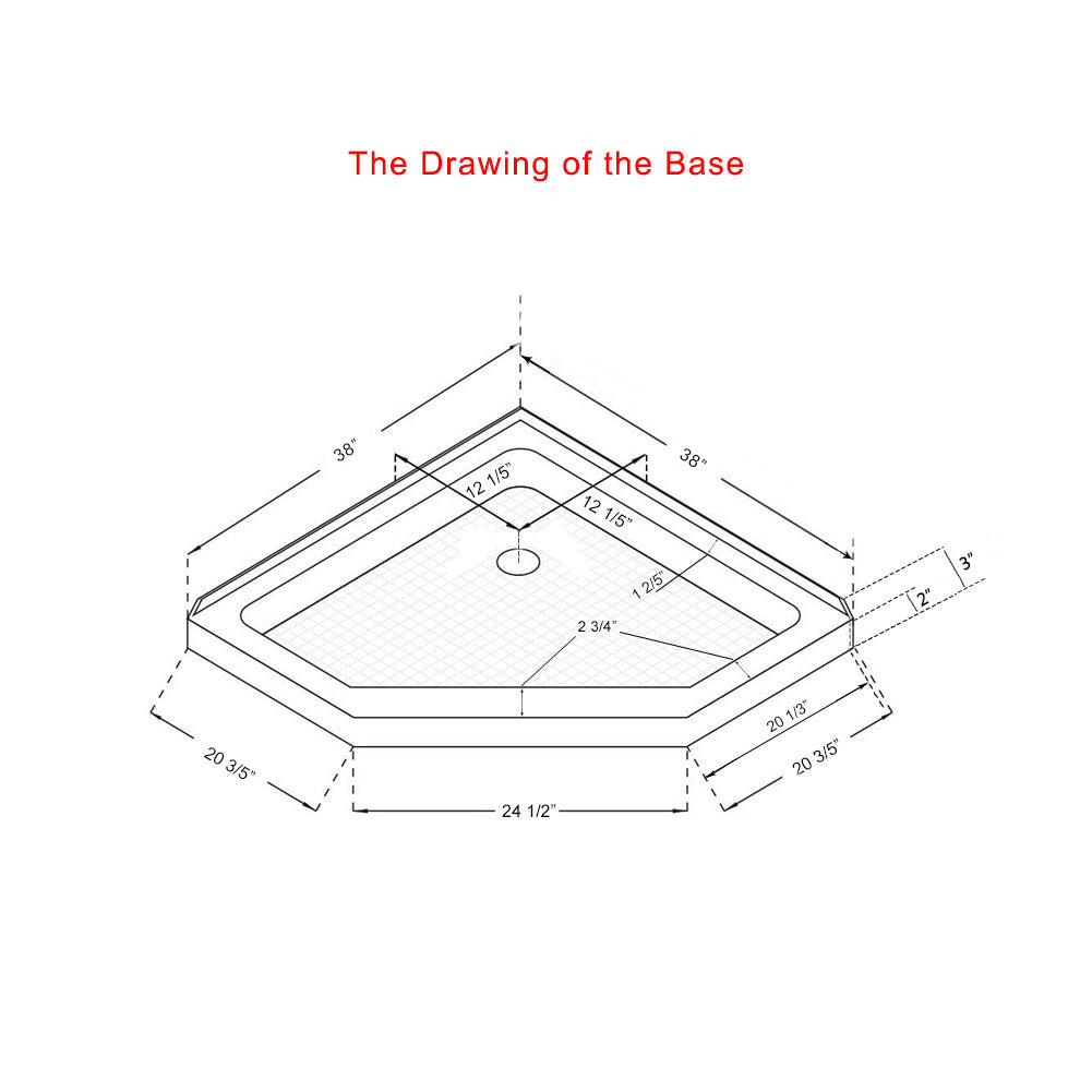 SUNNY SHOWER 38 in. W x 38 in. D x 3 in. H White Corner Drain Diamond Bases Size Chart