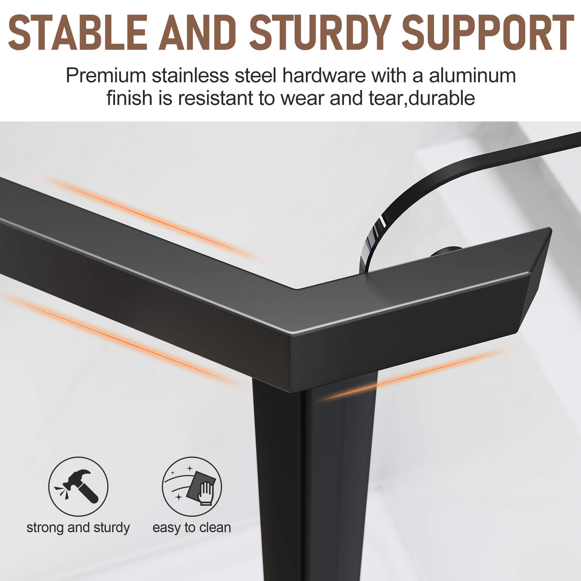 STABLE AND STURDY SUPPORT: Premium stainless steel hardware with a aluminum finish is resistant to wear and tear, durable