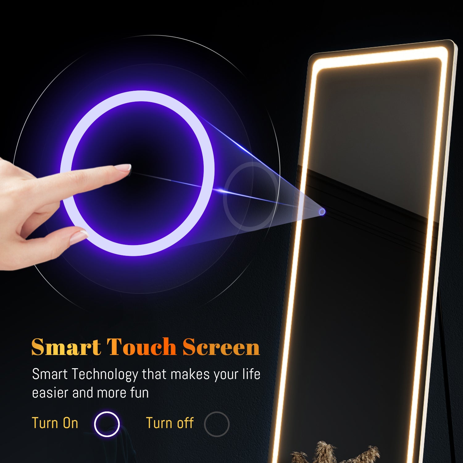 LED Full Length Mirror Rounded Corners Wall Mounted Hanging Mirror with Dimming & 3 Color Modes for Bedroom - SUNNY SHOWER