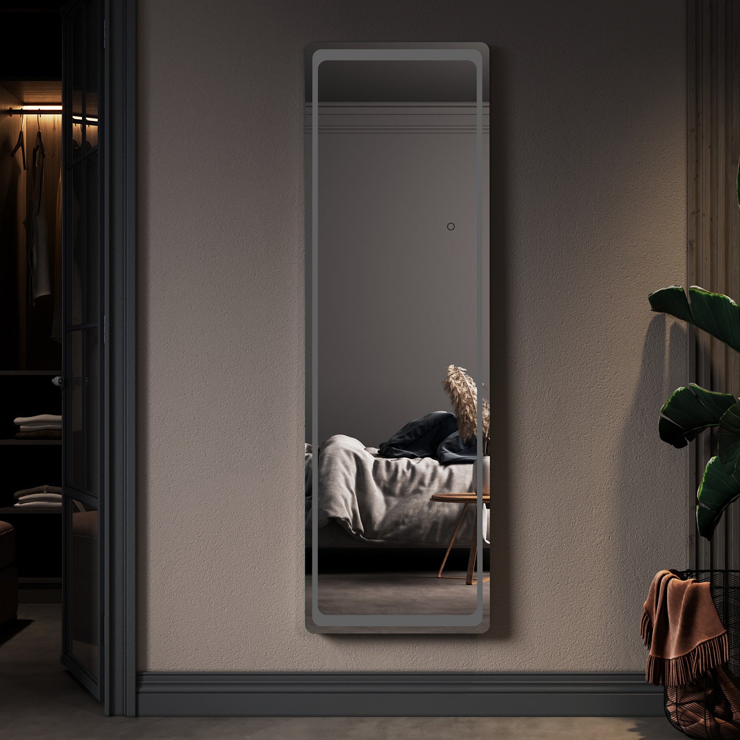 LED Full Length Mirror Rounded Corners Wall Mounted Hanging Mirror with Dimming & 3 Color Modes for Bedroom - SUNNY SHOWER