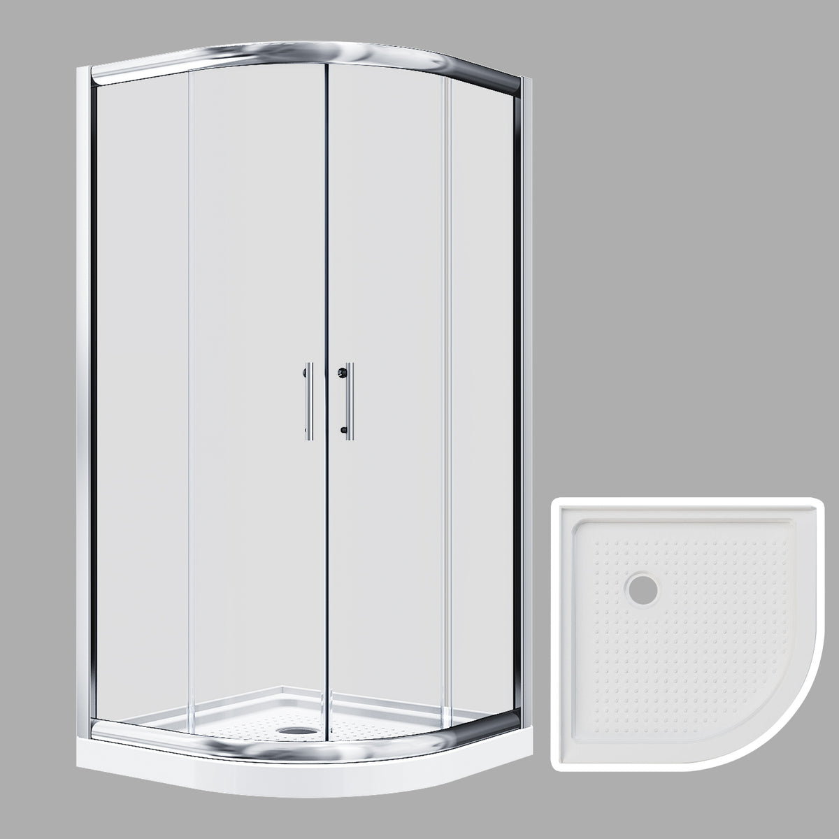 SUNNY SHOWER 37.5 in. D x 37.5 in. W x 72 in. H Chrome Finish Quadrant Enclosures With Sliding Doors And White Quadrant Base - SUNNY SHOWER