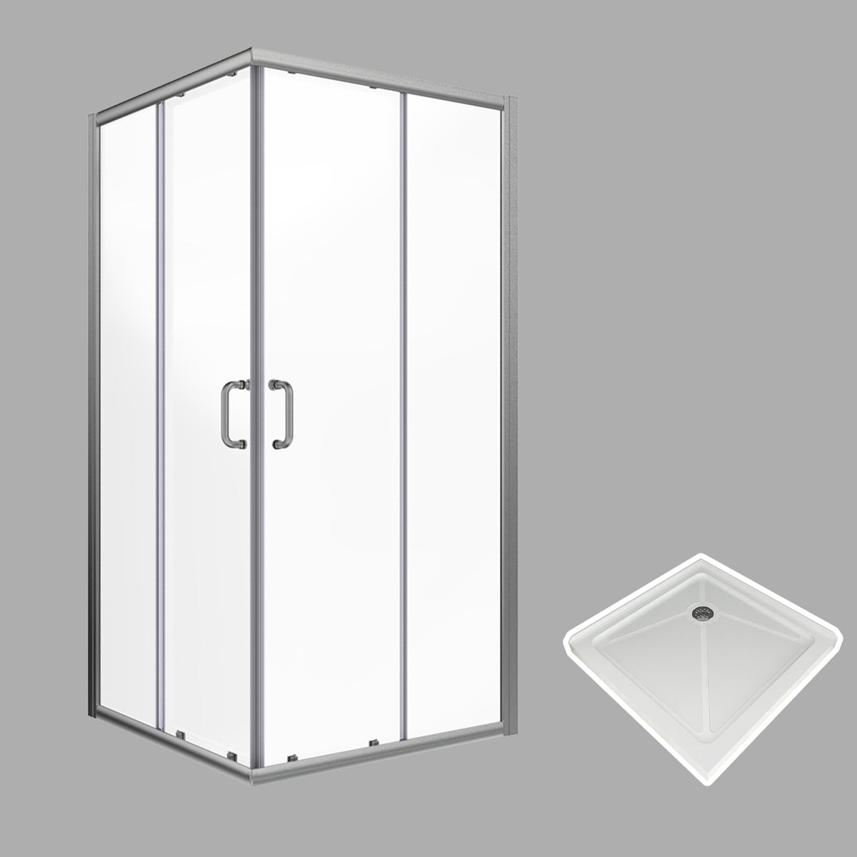 SUNNY SHOWER 36 in. W x 36 in. D x 72 in. H Brushed Nickel Corner Entry Enclosure With Sliding Doors And White Square Base