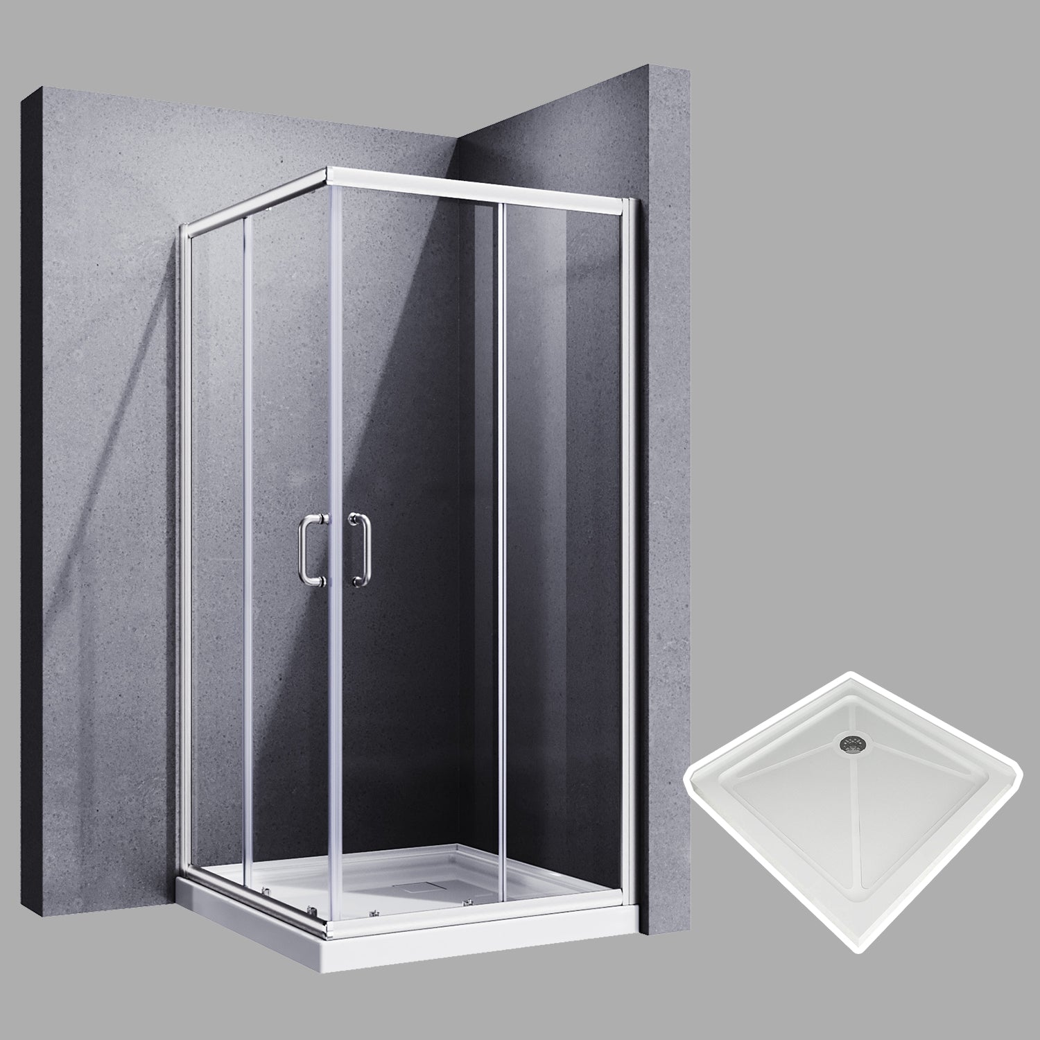 SUNNY SHOWER 36 in. W x 36 in. D x 72 in. H Chrome Finish Corner Entry Enclosure With Sliding Doors And White Square Base