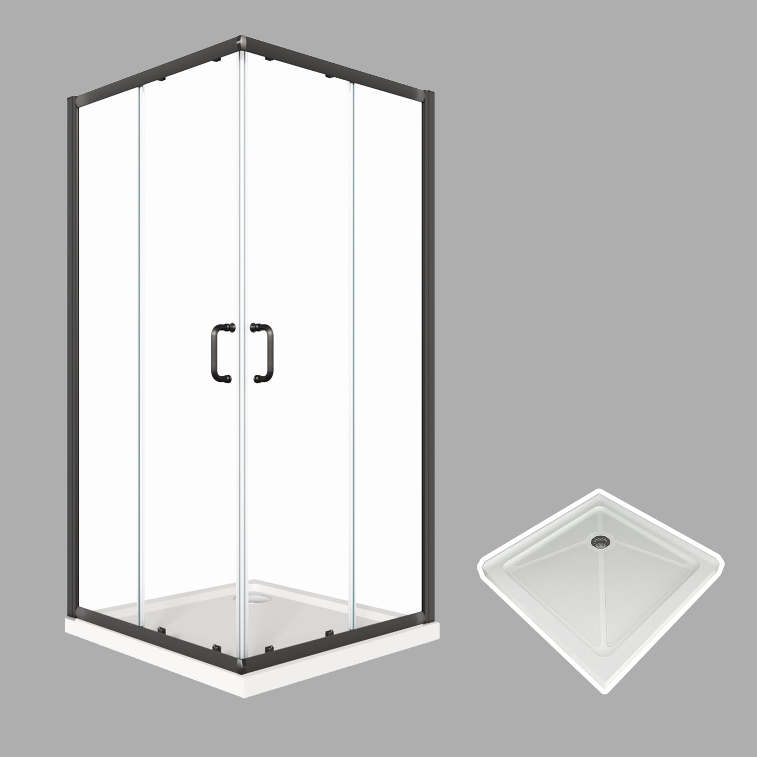 SUNNY SHOWER 36 in. W x 36 in. D x 72 in. H Black Finish Corner Entry Enclosure With Sliding Doors And White Square Base