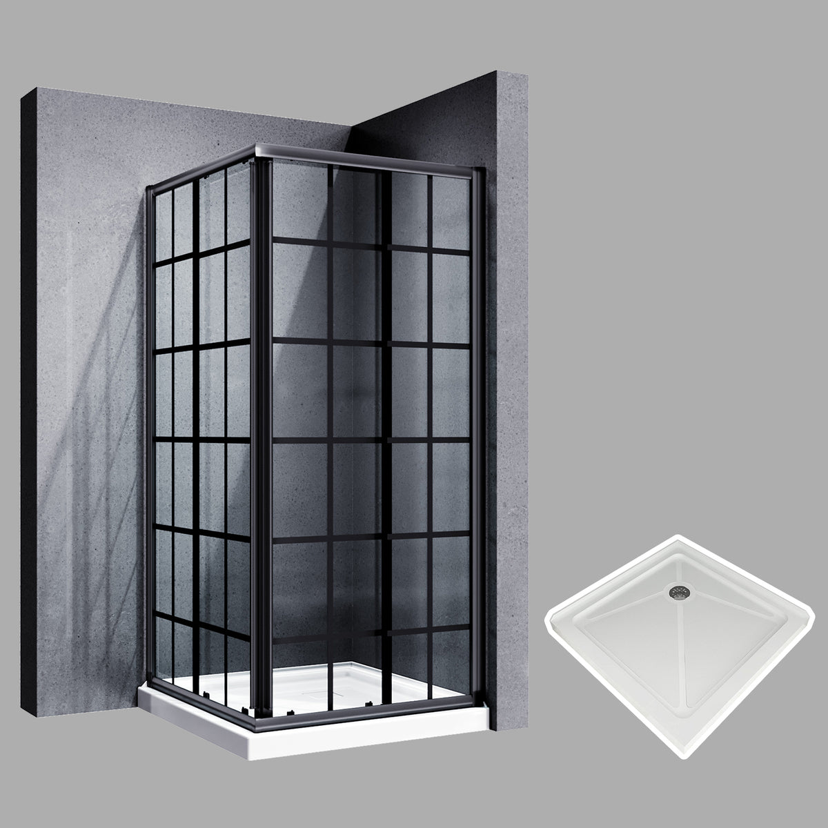 SUNNY SHOWER 36 in. D x 36 in. W x 72 in. H Black Finish Corner Entry Enclosure With Sliding Doors And White Square Base