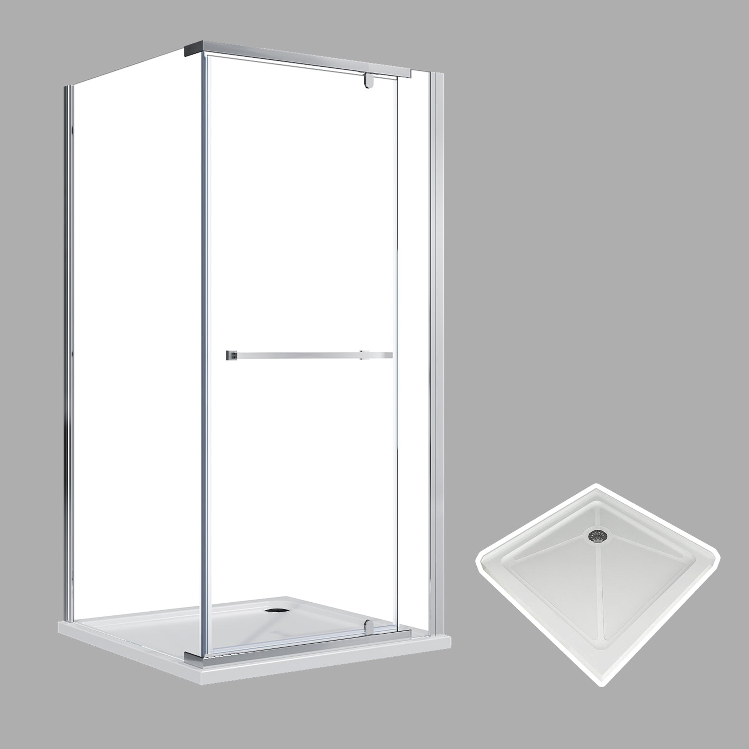 SUNNY SHOWER 36 in. D x 36 in. W x 72 in. H Frameless Chrome Finish Corner Entry Enclosure With Pivot Door And White Square Base - SUNNY SHOWER