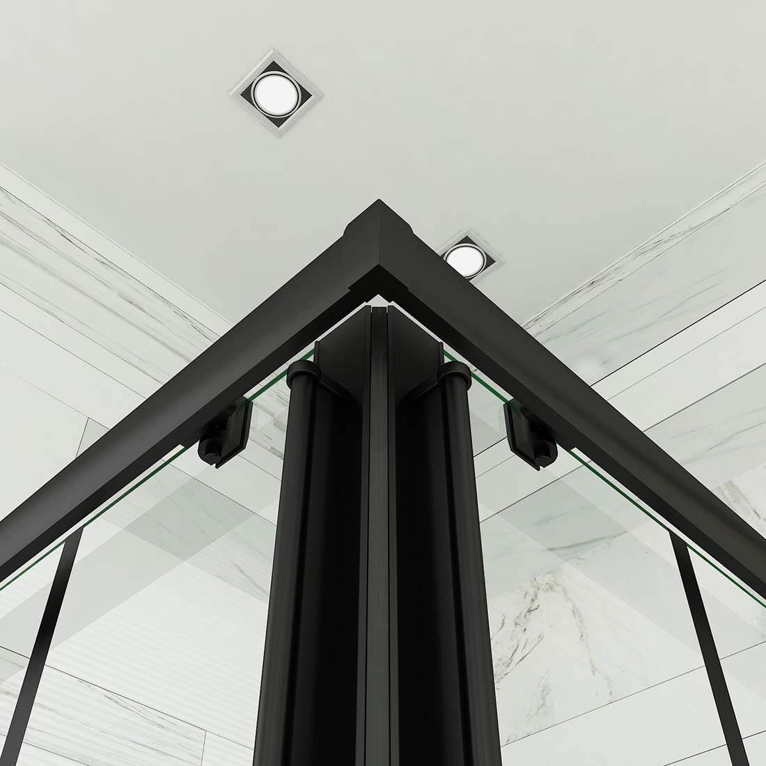 SUNNY SHOWER Black Check Corner Entry Enclosure With Sliding Doors Detail