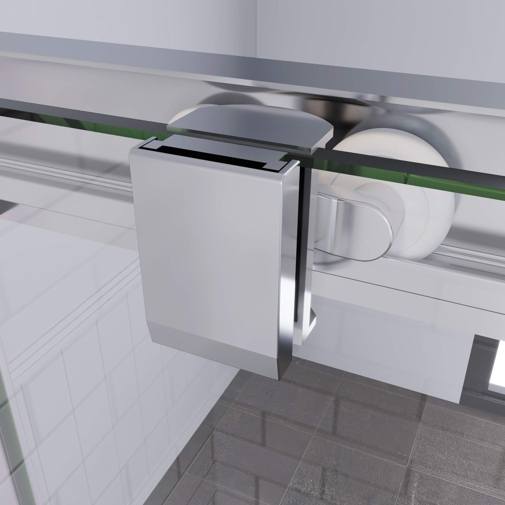 SUNNY SHOWER 34 in. L x 34 in. W x 72 in. H Chrome Finish Corner Entry Enclosure With Sliding Doors Detail