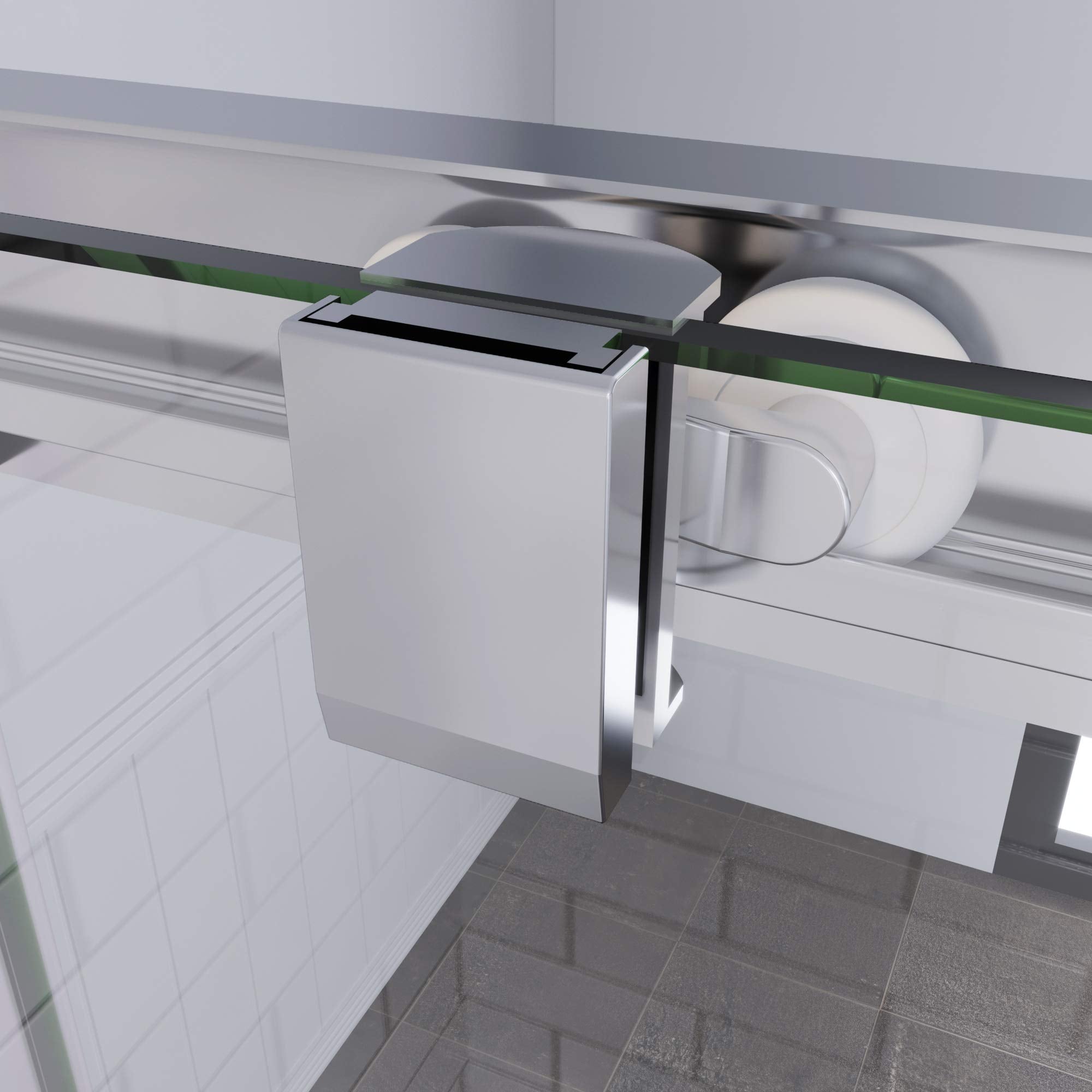 SUNNY SHOWER 34 in. L x 34 in. W x 72 in. H Chrome Finish Corner Entry Enclosure With Sliding Doors Detail