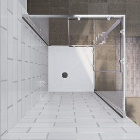 SUNNY SHOWER 34 in. L x 34 in. W x 72 in. H Chrome Finish Corner Entry Enclosure With Sliding Doors Overhead View