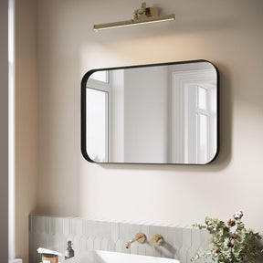 ELEGANT Black Round Corner Vanity Mirror Wall-Mounted 24 in. W x 36 in. H Brushed Metal