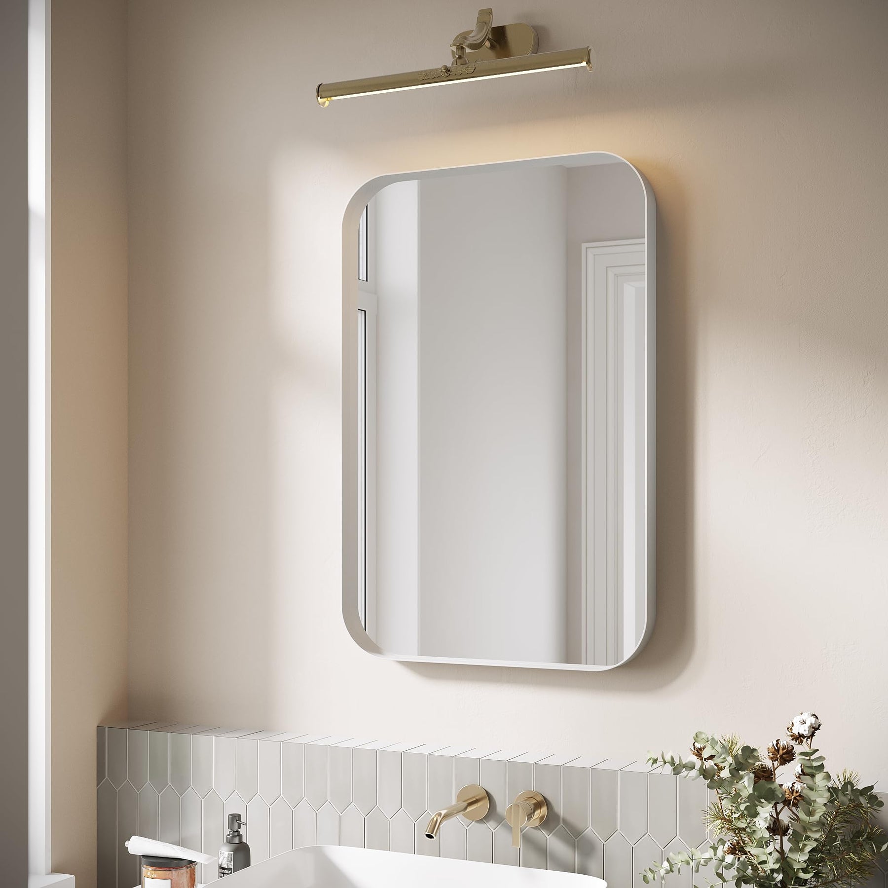 ELEGANT Sliver Round Corner Vanity Mirror Wall-Mounted 30 in. W x 40 in. L Brushed Metal