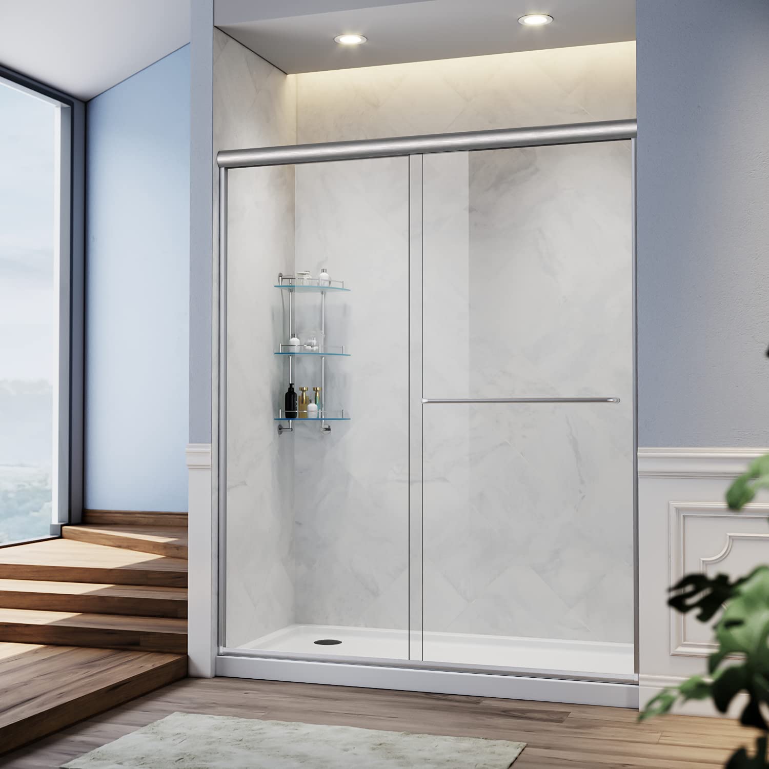 SUNNY SHOWER 48 in. W x 72 in. H Brushed Nickel Finish Double Sliding Shower Doors