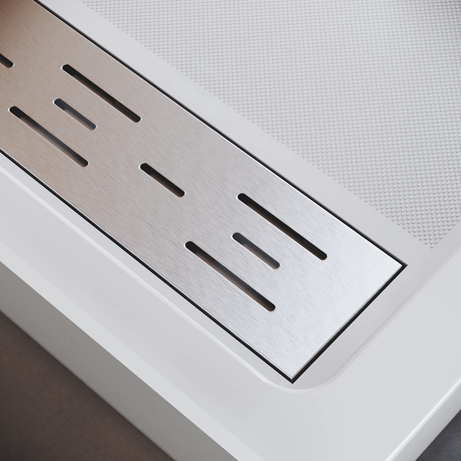 SUNNY SHOWER 48 in. W x 36 in. D x 4 in. H White Left Drain Rectangular Base Detail