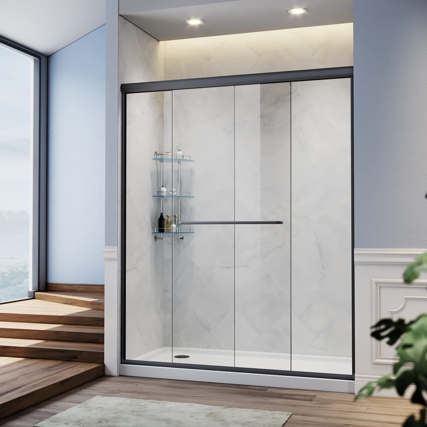 SUNNY SHOWER 54 in. W x 72 in. H Black Finish Double Sliding Shower Doors