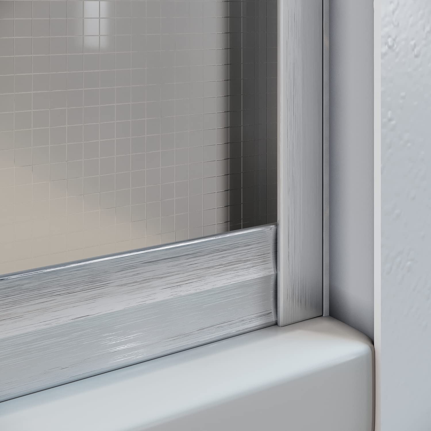 SUNNY SHOWER 60 in. W x 57.4 in. H Frosted Brushed Nickel Finish Bathtub Double Sliding Doors Detail