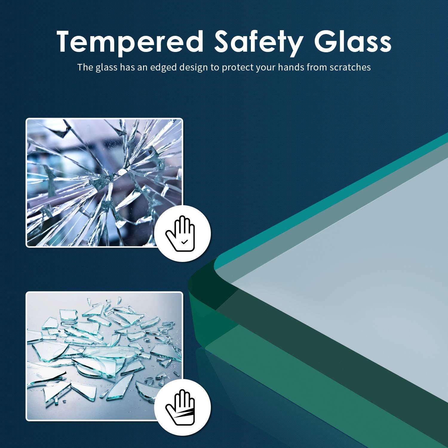  1/4" (6mm) clear tempered glass -safety ANSI Z97.1 certified. No shatter, prevent dirty and easy to clean.