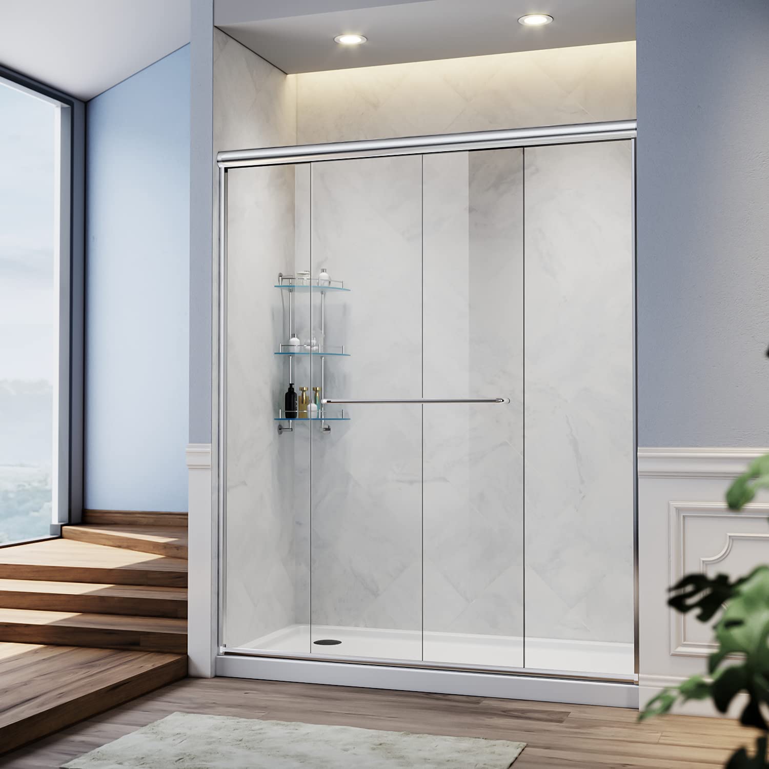 SUNNY SHOWER 60 in. W x 72 in. H Chrome Finish Double Sliding Shower Doors