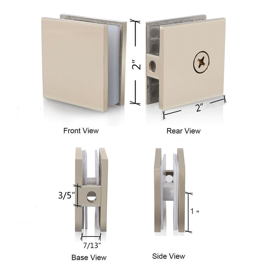 SUNNY SHOWER 2" x 2" Brushed Nickel Stainless Steel U-Clamp Clip For 3/8" Frameless Glass Panel - SUNNY SHOWER