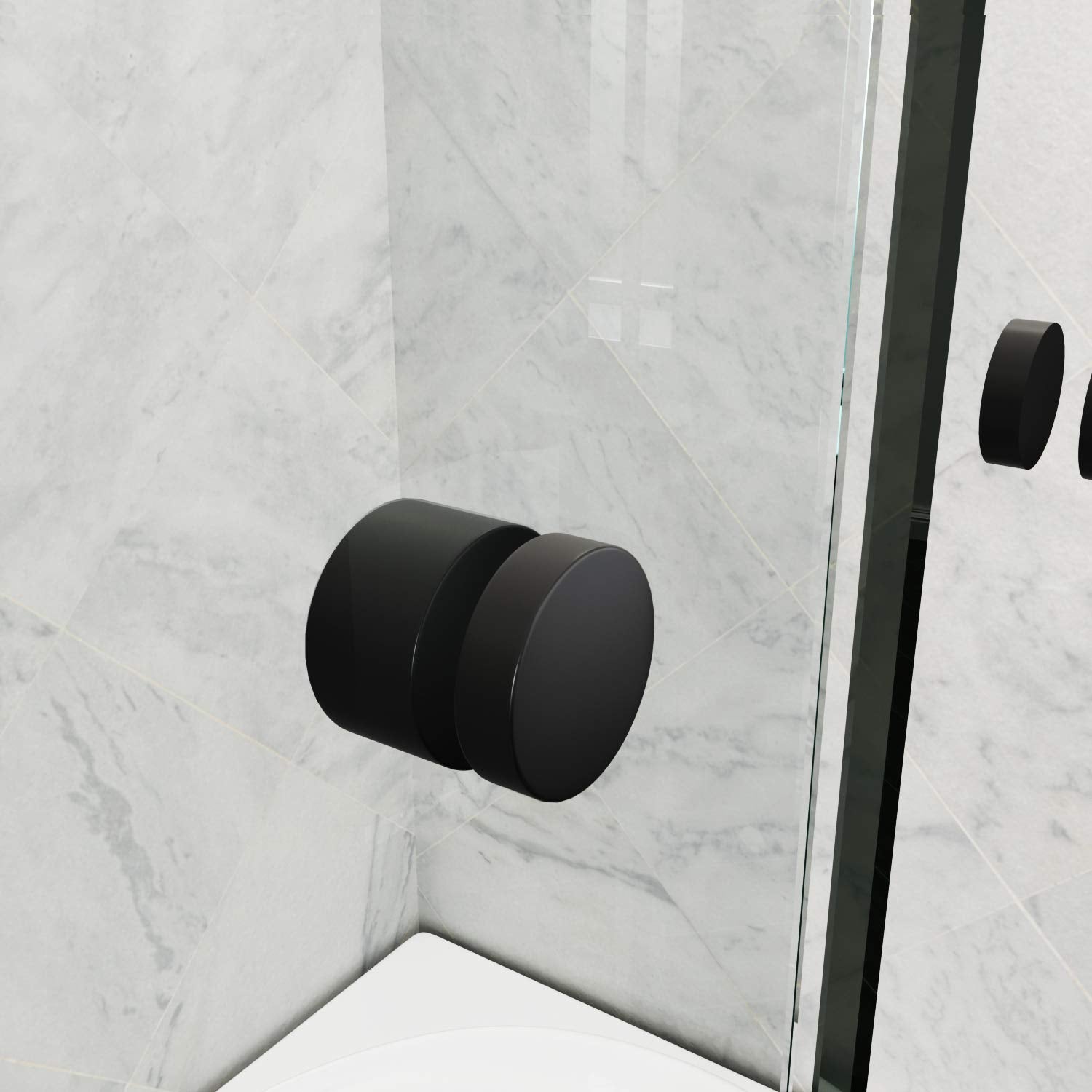 SUNNY SHOWER 60 in. W x 72 in. H Black Finish Double Sliding Shower Doors Detail
