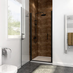 SUNNY SHOWER 1/4 Inch Frameless Black Finish Pivot Shower Door