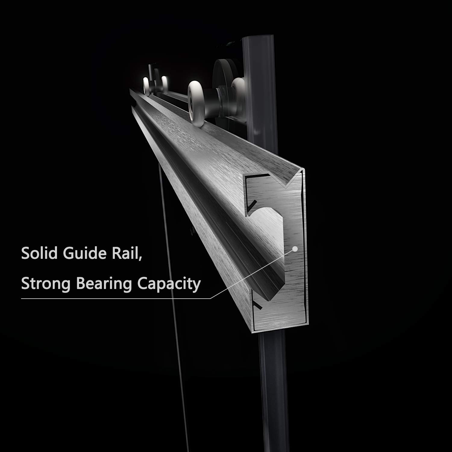 The unique thicken square top rail support gives the frameless shower door a strong load-bearing capacity, stable structure, and high safety. Solid anti-jumping rollers glide smoothly along the rail, allowing for effortless sliding.