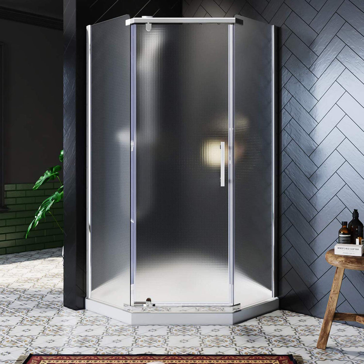 SUNNY SHOWER 38 in. W x 38 in. D x 72 in. H Frosted Chrome Finish Pivot Enclosures With Pivot Door - SUNNY SHOWER