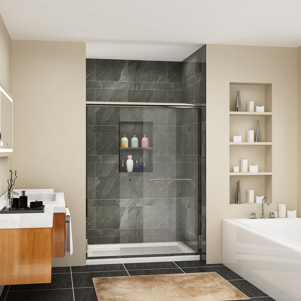 SUNNY SHOWER 1/4 Inch (6mm) Thick Glass Double Sliding Shower Doors SUNNY SHOWER
