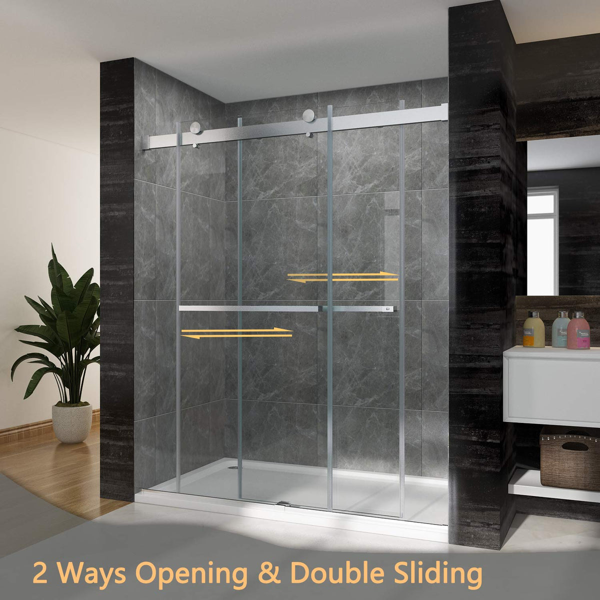 Both left and right glass panel can sliding at the same time, you can move it however you want.