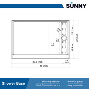 SUNNY SHOWER 32 in. W x 48 in. D x 4 in. H White Right Drain Rectangular Bases Size Chart - SUNNY SHOWER