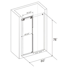 SUNNY SHOWER 60 in. W x 76 in. H Frameless Sliding Shower Doors Size Chart