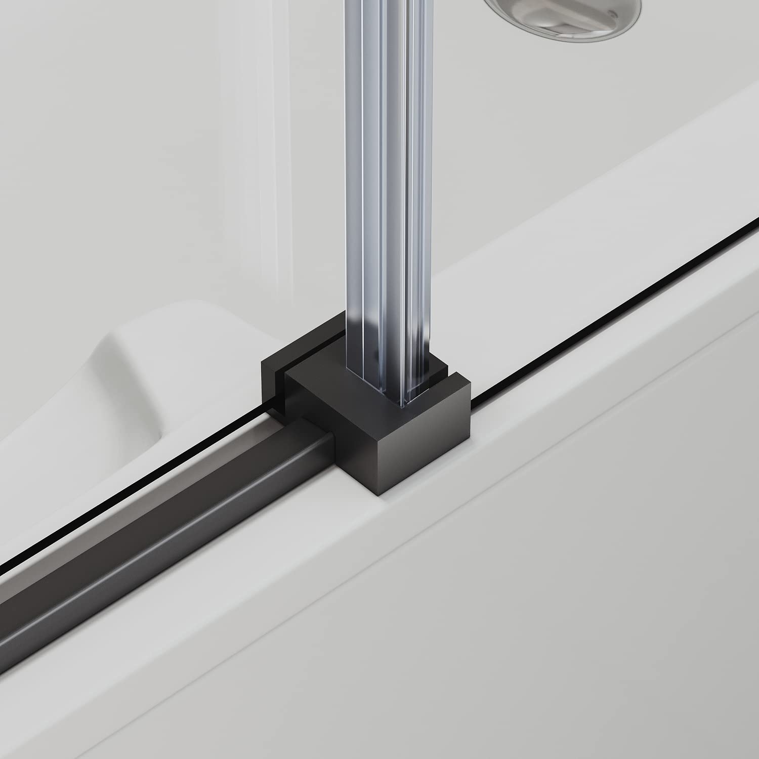 SUNNY SHOWER 60 in. W x 62 in. H Frameless Black Finish Bathtub Sliding Doors Detail