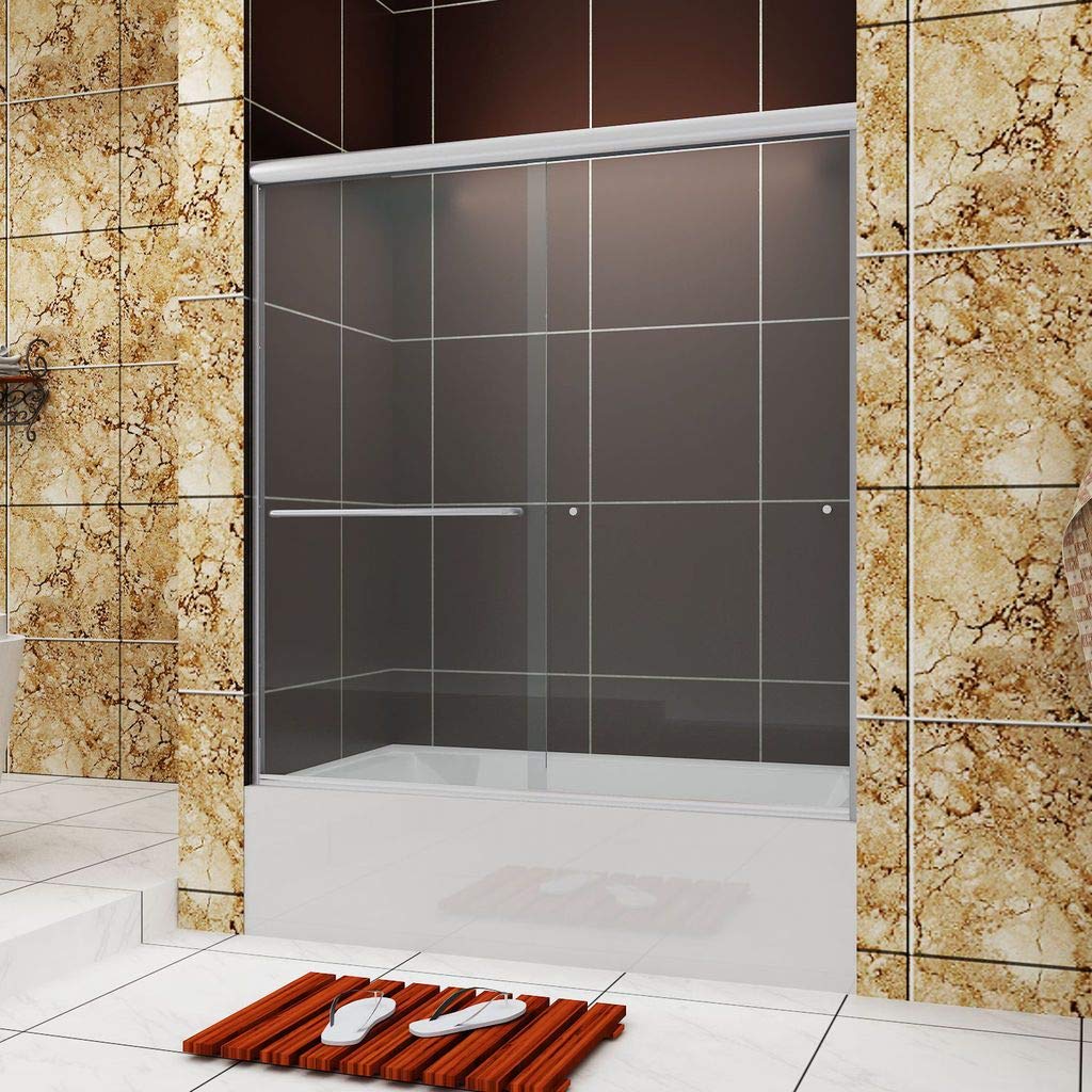 SUNNY SHOWER 60 in. W x 62 in. H Chrome Finish Bathtub Double Sliding Doors