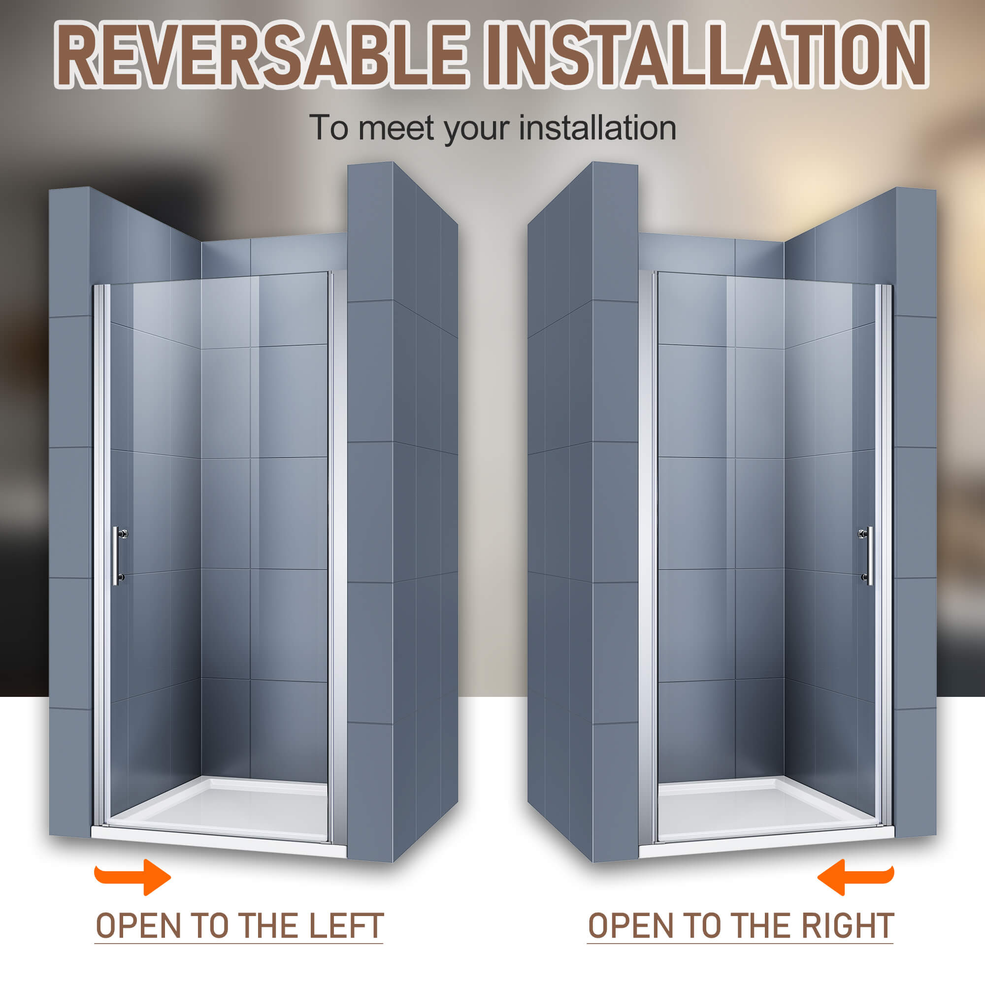 SUNNY SHOWER 1/4 inch (6mm) Clear Tempered Glass Black Frameless