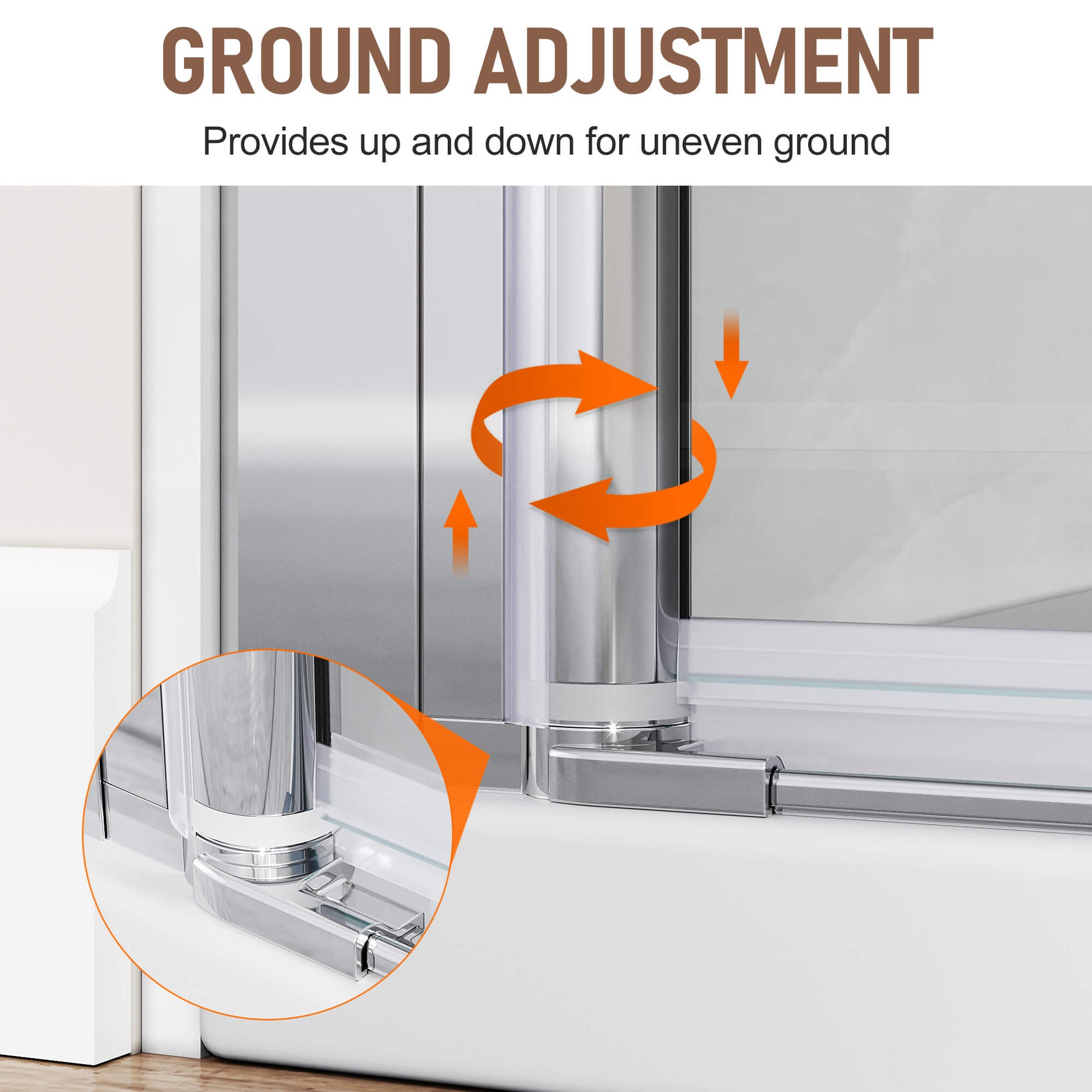 GROUND ADJUSTMENT: Provides up and down for uneven ground