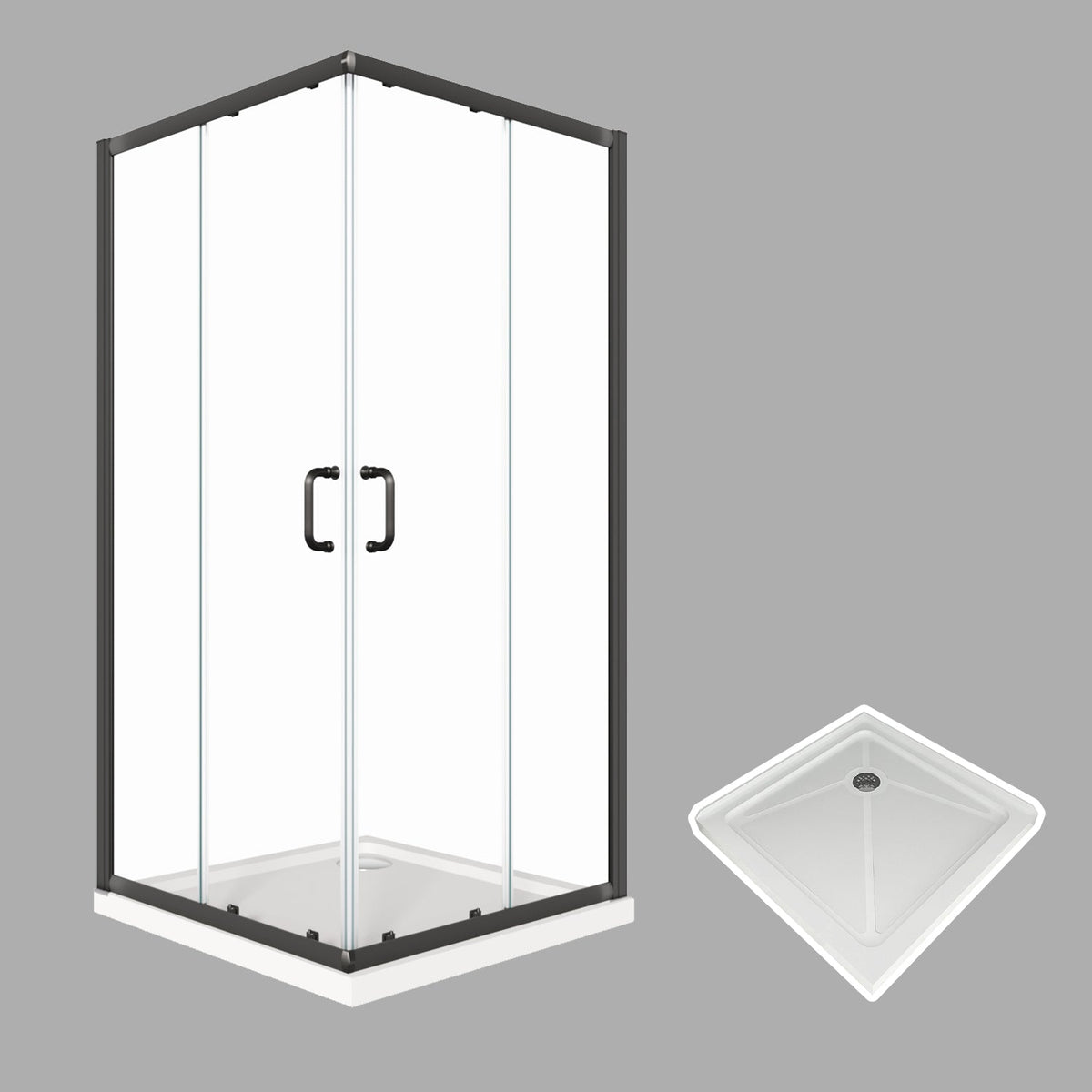 SUNNY SHOWER 34 in. W x 34 in. D x 72 in. H Black Finish Corner Entry Enclosure With Sliding Doors And White Square Base