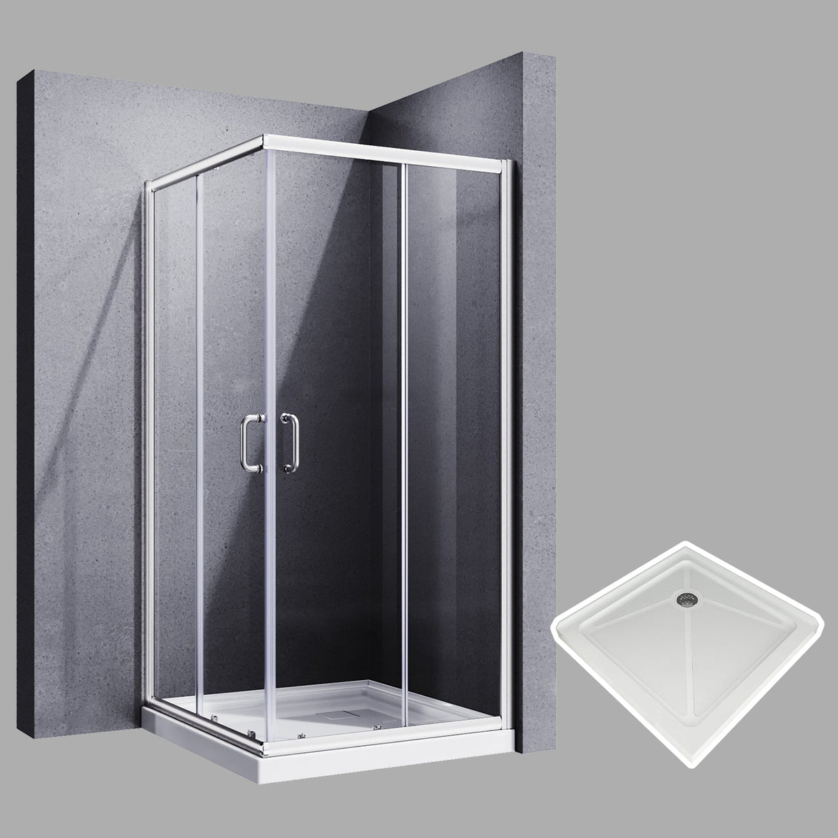 SUNNY SHOWER 34 in. W x 34 in. D x 72 in. H Chrome Finish Corner Entry Enclosure With Sliding Doors And White Square Base