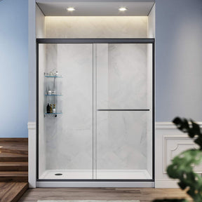 SUNNY SHOWER Black Finish Double Sliding Shower Doors