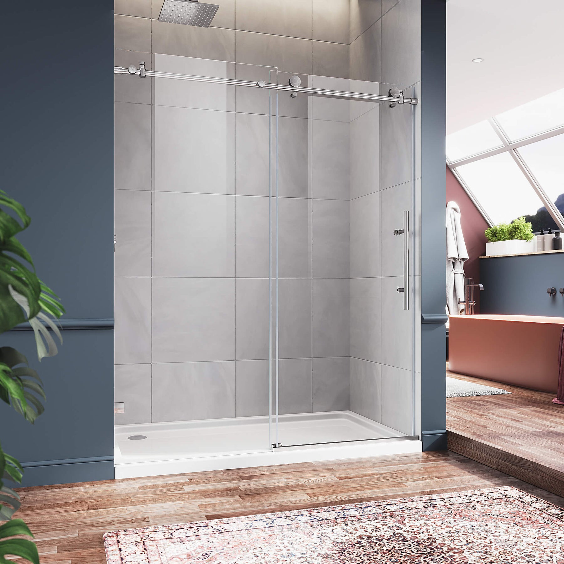 SUNNY SHOWER 48" x 76" Frameless Chrome Finish Sliding Shower Door