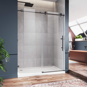 SUNNY SHOWER 48" x 76" Frameless Black Finish Sliding Shower Door