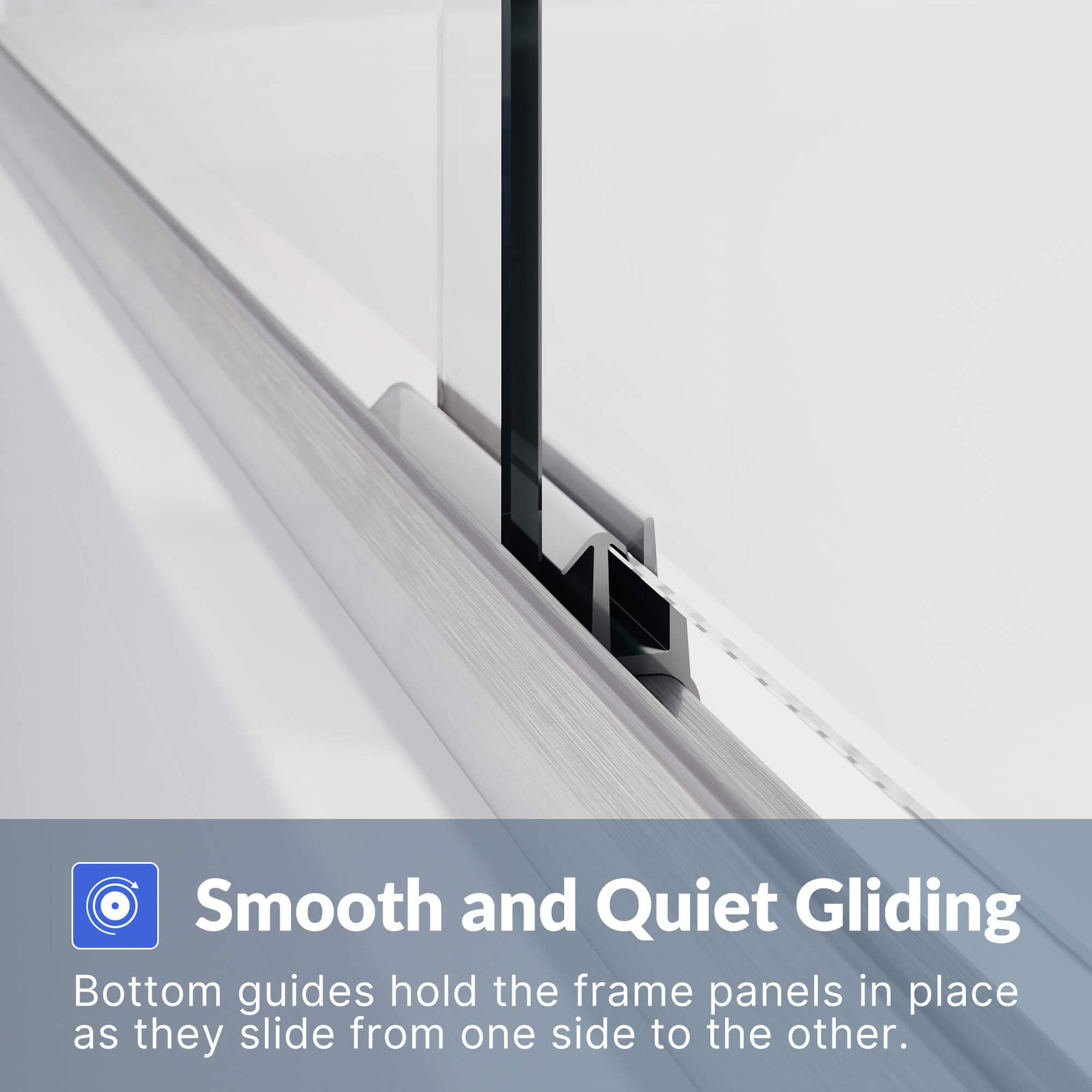 Smooth and Quiet Gliding: Bottom guides hold the frame panels in place as they slide from one side to the other