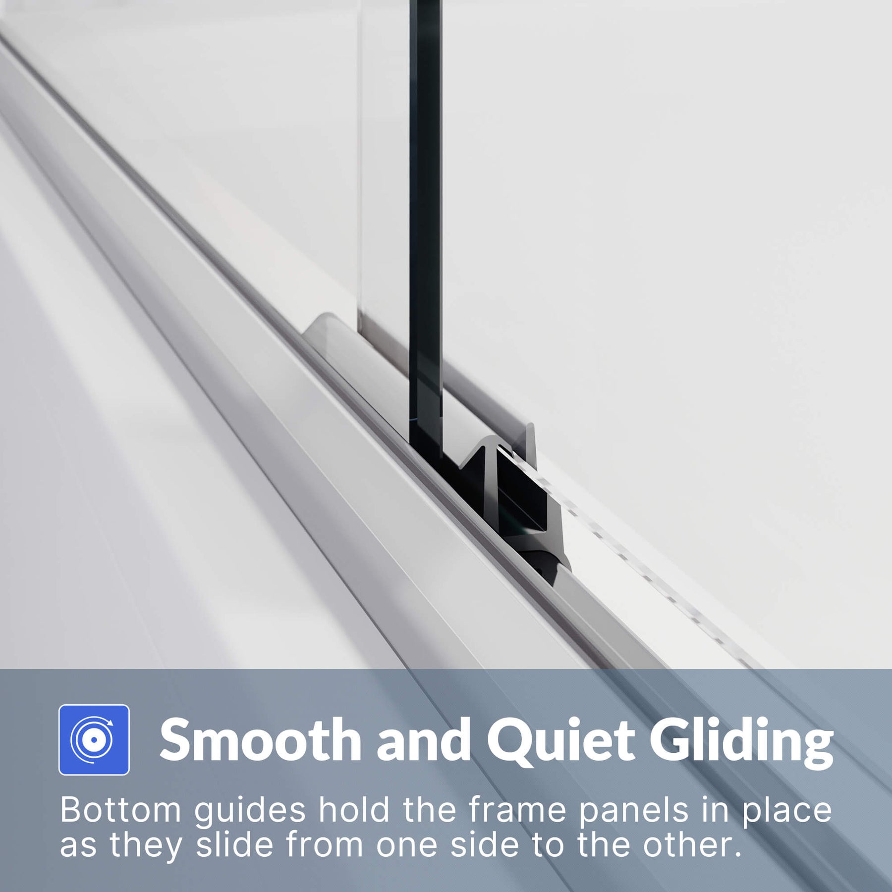 Smooth and Quiet Gliding: Bottom guides hold the frame panels in place as they slide from one side to the other