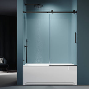 SUNNY SHOWER 60" x 62" Black Finish Bathtub Shower Door & Frameless Sliding Door for tub