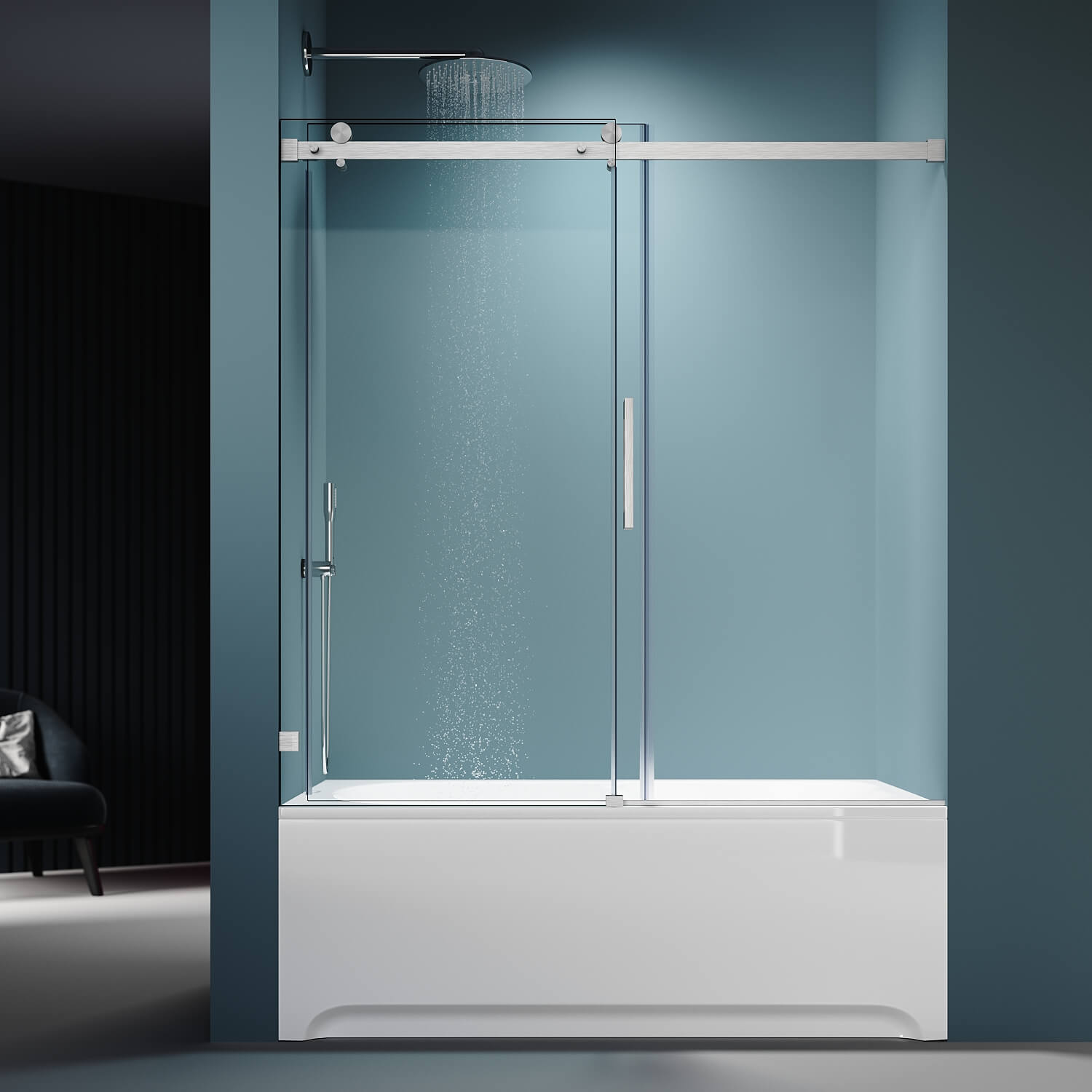 SUNNY SHOWER 60" x 62" Brushed Nickel Finish Bathtub Shower Door & Frameless Sliding Door for tub