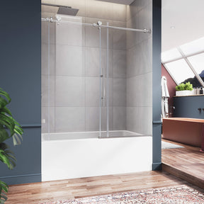 SUNNY SHOWER 60" x 62" Frameless Brushed Nickel Finish Bathtub Sliding Shower Door