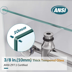 Clear 3/8 inch (10 mm) tempered glass is thick and heavy, explosion-proof, certified by ANSI, safe to use. We recommend that you ask a professional to install.