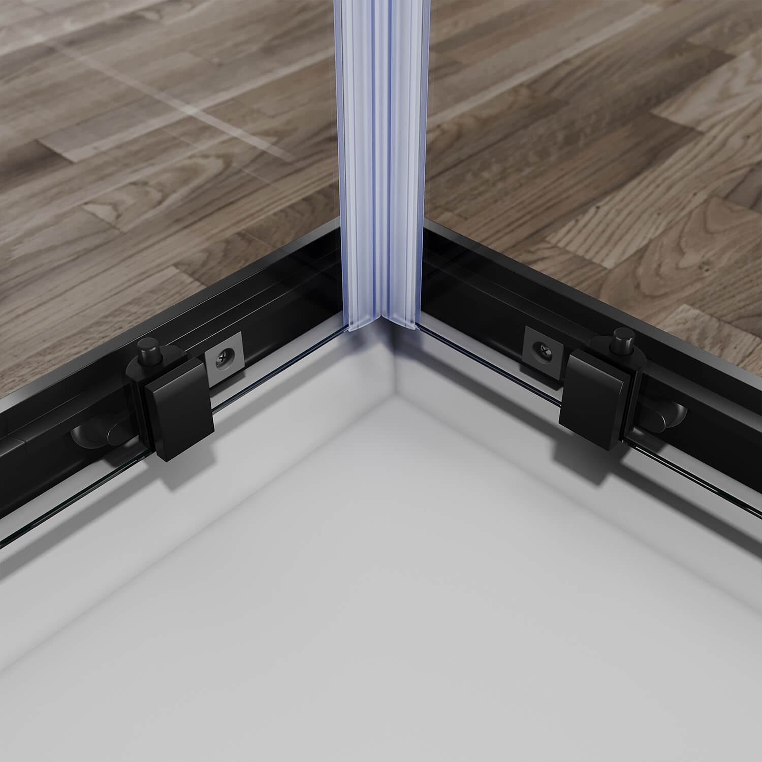 SUNNY SHOWER 1/4 inch Clear Black Finish Double Sliding Corner
